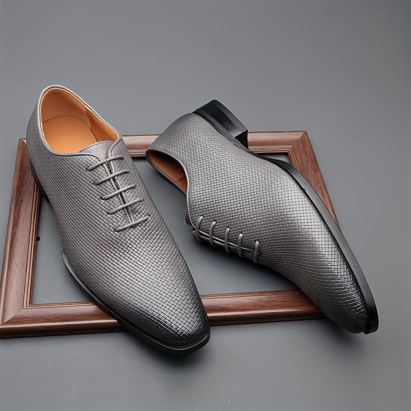 Men's Vintage Solid Color Whole-Cut Oxford Shoes, Comfy Non Slip Rubber Sole Microfiber Upper Formal Shoes, Men's Footwear